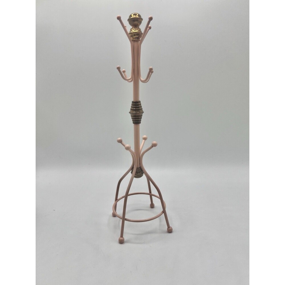 Vintage Mini Coat Rack jewelry Holder Stand Solid Brass Hall Tree Display 12"